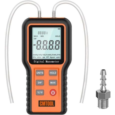 Differenzdruckmessgeräte, digitales Manometer, tragbares Dual-Port-Druckmessgerät mit 12 wählbaren Einheiten, Gasdruckmessgerät für Heizung, Lüftung und Klima