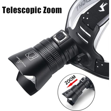 Wiederaufladbare LED-Stirnlampe, Zoom-Stirnlampe mit 3 Leuchtmodi, wasserdichte Stirnlampe für Jagd, Angeln und Camping (1/5)