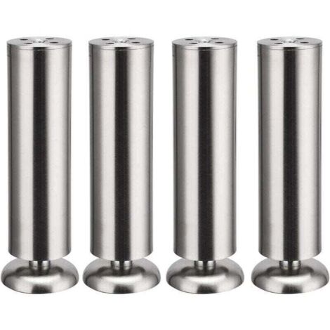 4 x 300 mm Edelstahl-Möbelfüße, runde Küchenschrankfüße, XU, Gummifüße, sicher und leise - KZQ