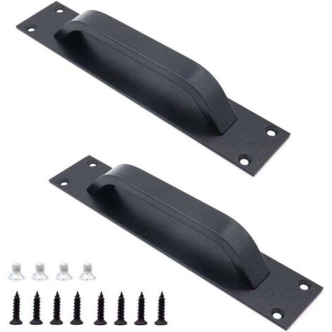 2 Schiebetürgriffe aus Aluminiumlegierung für feuerfeste Türen, Schränke, Kleiderschränke, zum Öffnen per Druckknopf, 20 cm x 4 cm, Schwarz KZQ - KZQ