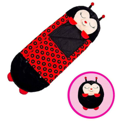 Faltbarer Schlafsack mit Kissen, XU, 2-in-1-Schlafsack, dick gepolstert, kreativ, für Kinder, Einhorn-Baby-Kleinkind-Cartoon-Schlafsack, warm, rutschfest, mit Clip, Baumwolle, Schwarzer Marienkäfer -