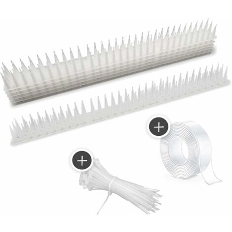 GABRIELLE Anti-Tauben-Spikes – über 5 m – Vogelabwehr mit extra hohen Spikes für Balkone, Zäune und Dächer – mit wasserfestem Klebeband und Kabelbindern – 12 Stück (weiß)