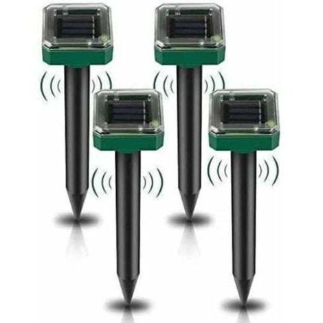 Set mit 4 solarbetriebenen Maulwurfabwehrpfählen – Ultraschall-Maulwurfabwehr – Solarbetriebene Maulwurfsbekämpfung für Maulwürfe, Schlangen, Wühlmäuse, Taschenratten und andere Tiere