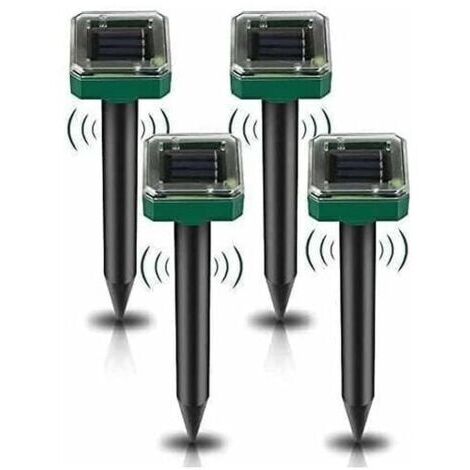 Solar-Maulwurfabwehr, 4 Stück, Solar-Ultraschall-Abwehr, Solar-Maulwurfabwehr, Ultraschall-Schlangenabwehr, IP65 wasserdichter Mäuseabwehr für den Außenbereich, Anti-Gopher, Schlange