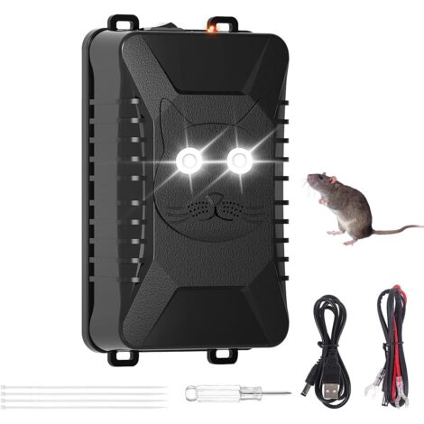 12-V-Ultraschall-Mäuse- und Rattenabwehr fürs Auto mit Blinklicht, Nagetierabwehr fürs Auto, Anti-Nagetier-Auto, Ultraschall-Katzenabwehr für den Außenbereich, leistungsstarker Anti-Ratten-Schutz für 