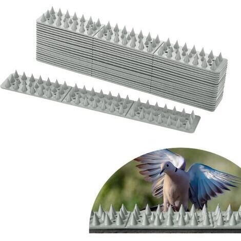 Ahlsen Taubenabwehr-Spikes aus grauem Kunststoff, 4,5 Meter, 4 Reihen, Vogelabwehr für Wände, Fenster, Zäune, Schützt vor Tauben, Krähen und anderen Tieren, 10 Stück