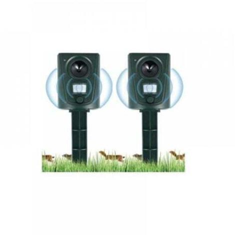 2X Katzenabwehr Garten mit Ultraschall, Katzenvertreiber mit Erdspieß zur Abwehr von Hunden und Katzen, Vögeln, für Gärten, Felder, Baumschulen, Wasserdicht