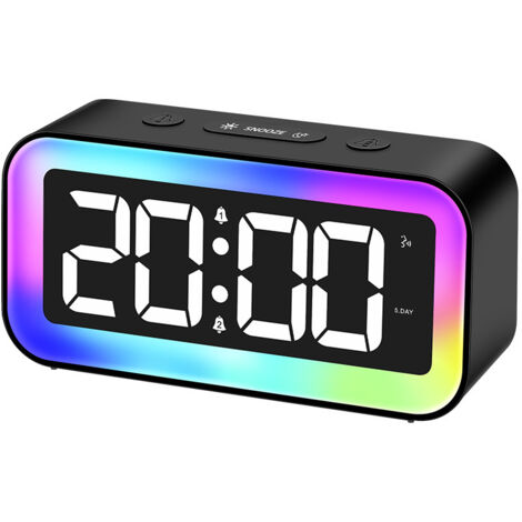 Lntyq Digitaler Morgenwecker für Kinder, Teenager mit 7-farbigem Nachtlicht, LED-Digitaluhr, mit 2 Weckmodi, einstellbarer Helligkeit, Schlummerfunktion, Sprachsteuerung, 12/24 Std., USB-Anschluss