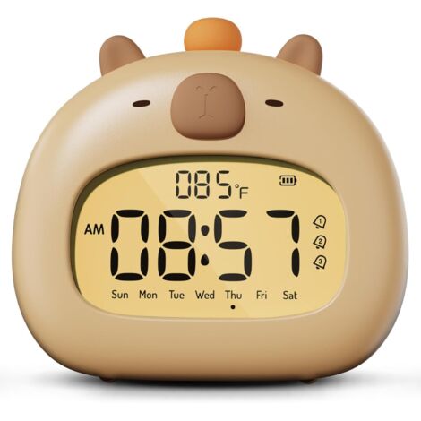 Nachtwecker für Kinder, digitaler Nachttischwecker von Capybara, einstellbare LED-Helligkeit, 3 Gruppen von lehrreichen Tag-Nacht-Alarmeinstellungen, geeignet für Kinder, Studenten und Jugendliche