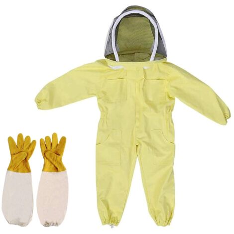 Imkerkleidung für Kinder, Baumwolle, lange Ärmel, inklusive Handschuhe, Schutzausrüstung, Imkerbedarf, Größe L, Gelb - SONSTIGES
