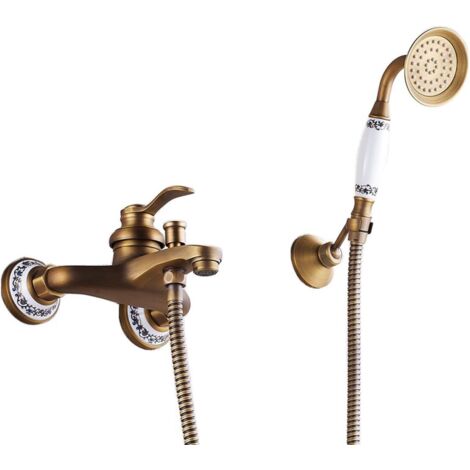 Antike Messing-Badewannenarmatur mit Retro-Wandhandbrause für Badezimmer – Rohre nicht enthalten – SONSTIGES (1/4)