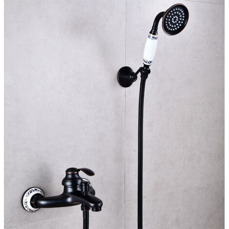 Retro-Badewannenarmatur mit Einhebel-Handbrause, Wandmontage, schwarzes Messing, für ein Badezimmer im nostalgischen Stil - ANDERE