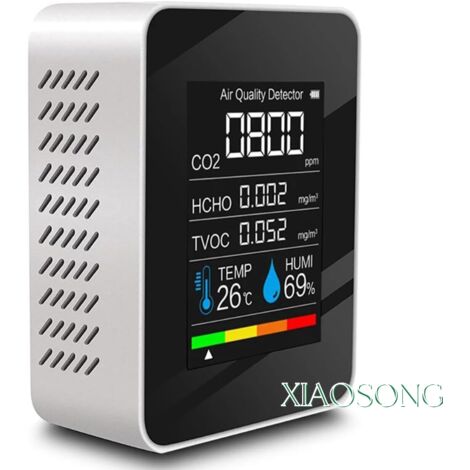 5-in-1 Luftqualitätsdetektor: CO2, HCHO, TVOC, Temperatur, Luftfeuchtigkeit, LED-Anzeige, USB-aufladbar – Ideal für Zuhause, Büro, Fitnessstudio, Auto und andere Anwendungen