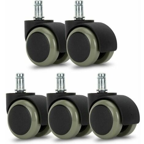 Bürostuhlräder - Set von 5 - Ersatzrollen 11/50 mm - Lautarme Basis für harte Böden - Grau (1/4)