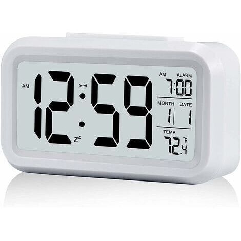 Digitaler Wecker LaBlanc – Geräuschloser Morgenwecker, batteriebetrieben, großes LED-Display, für Kinder & Erwachsene, Temperaturanzeige (weiß)