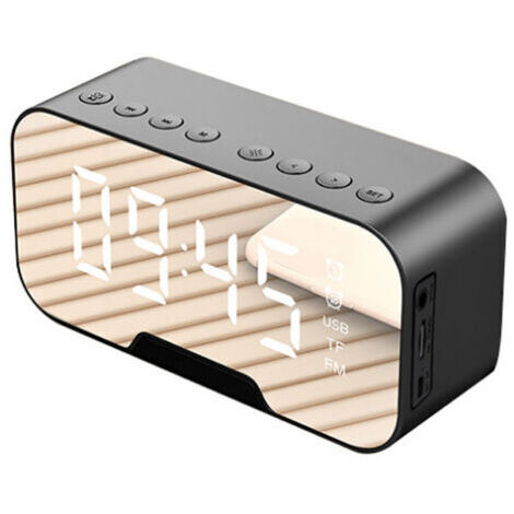 Multifunktionsuhr Einteilig mit Bluetooth-Lautsprecher, UKW-Radio, LED-Anzeige, wiederaufladbar, TF-Karte, Schwarz