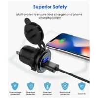Schneller USB-Kfz-Ladeadapter mit zwei QC3.0-USB-Anschlüssen, 5 V, wasserdicht, mit digitaler LED-Voltmeteranzeige für Motorrad, Wohnwagen, LKW, Boot und mehr