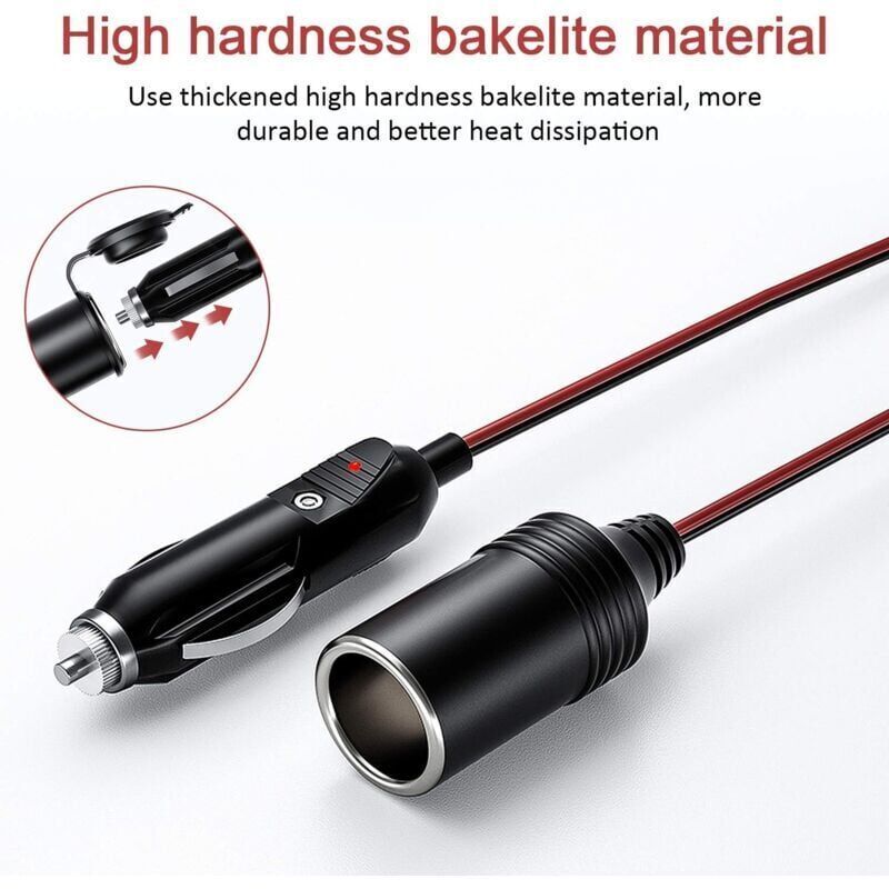 LANMINGLEL 14AWG Cavo prolunga per presa accendisigari, 12V 24V Cavo di prolunga accendisigari maschio a femmina con luce led e fusibile 20A per pompa pneumatici, compressore d'aria (4M