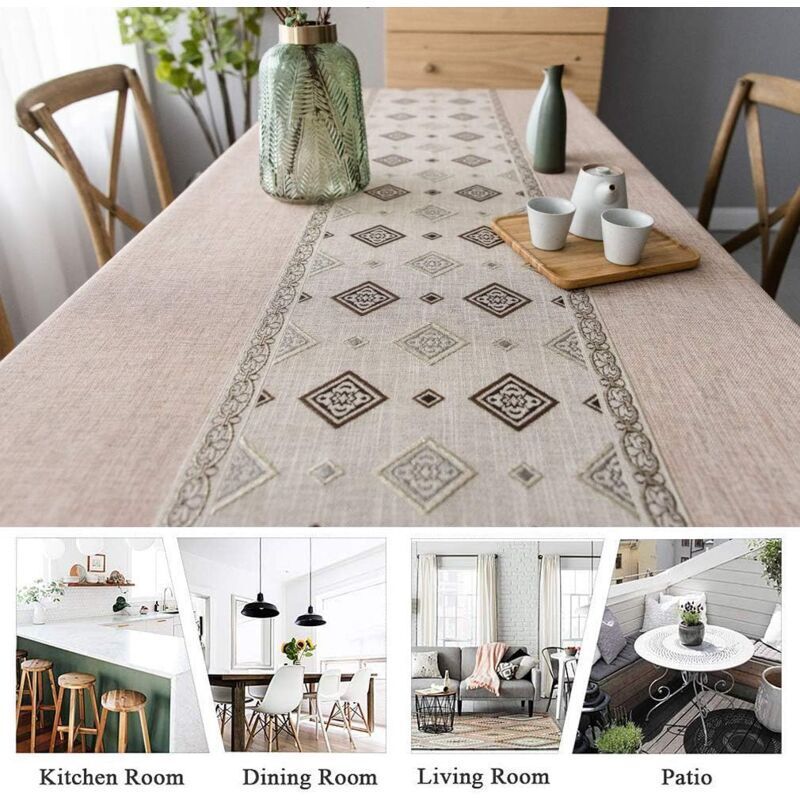 Tovaglia rettangolare a righe, in cotone e lino, tovaglia rustica per tè, caffè, cucina, tavolo da pranzo, feste, matrimoni, banchetti (strisce bianche-blu e nere, 140 x 180 cm