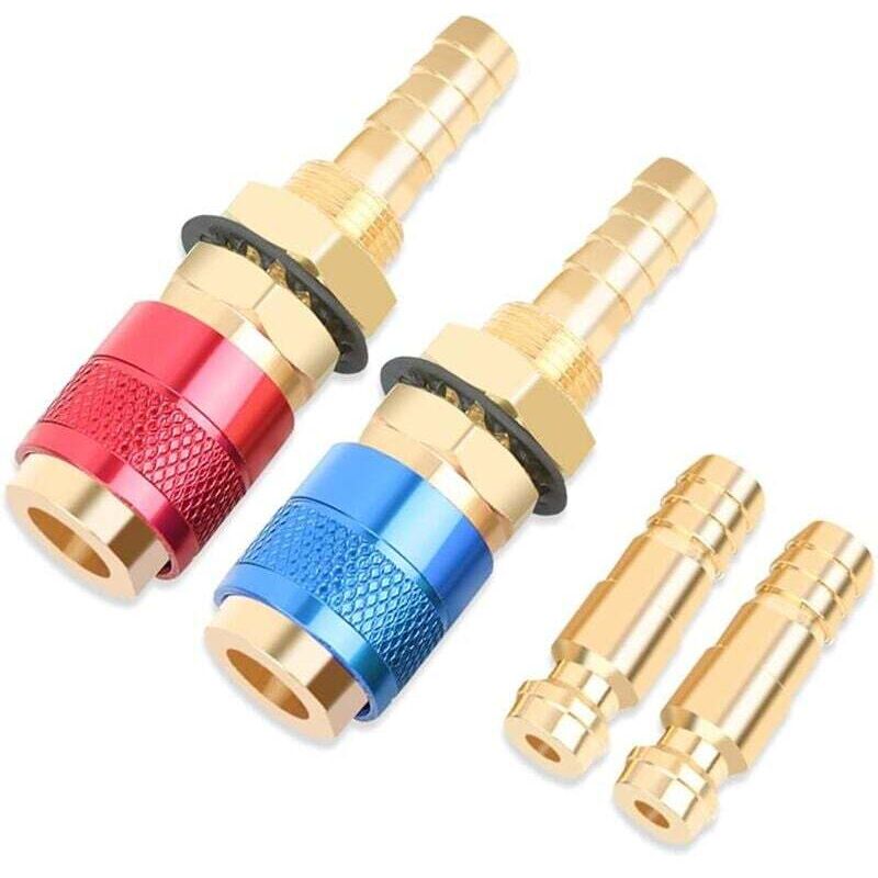 QUARKZMAN 4Pz Connettori Rapidi Gas & Acqua Per Tubo Ø Interno 6mm – Adatti Per Torcia TIG 12, 18, 20, 27, Raccordo In Ottone Per Saldatura, Rosso/Blu