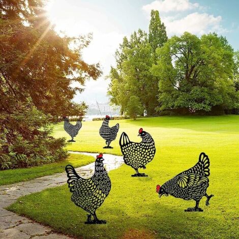 Decorazione Giardino Gallina In Ceramica Fatta A Mano - Statuetta Pollo Per Esterni E Interni - 3