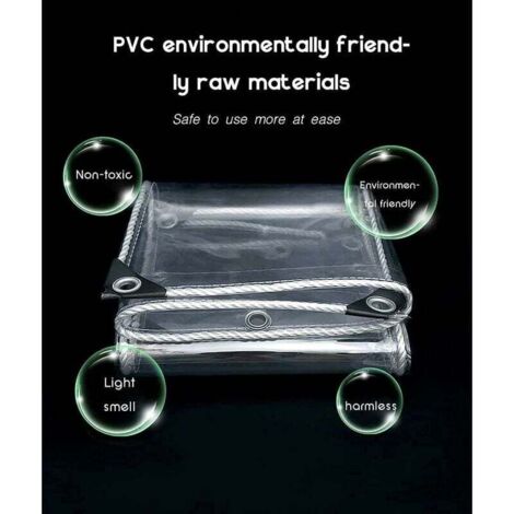 Telone Impermeabile Trasparente Occhiellato 2.4x3.2m Telo Trasparente Esterno,Personalizzabile 0.35mm Telone PVC Esterno 2 Cerniere,420g/m Telone per Gazebo Serra Pergola Balcone