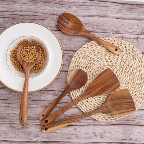 Utensili da cucina Set di utensili da cucina in legno Set di utensili da cucina in legno di teak naturale per padella antiaderente 8 pezzi