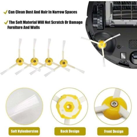 Ricambi Rotomop Spazzola Laterale 3 Bracci Di Ricambio Per IRobot Roomba Serie 500, 600, 700 - Compatibile Parkside Robot - Foto 2