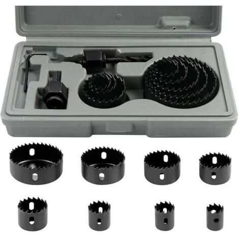 Kit de sierra de corona bimetálica de acero al carbono (11 piezas, 19-64 mm) para madera, placas de yeso y paneles de yeso.