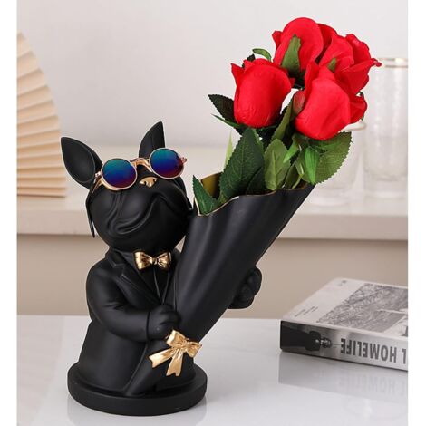 Figura Perro Bulldog Francés Ala Negra Y Oro - Escultura Decorativa Elegante Para Hogar