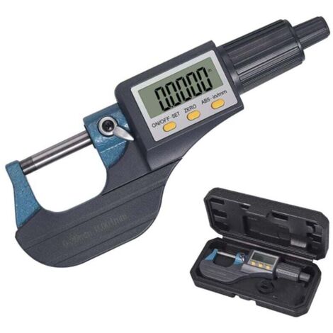Micrómetro digital electrónico 0-25 mm, pantalla LCD, métrico/pulgadas, resolución 0,001 mm, precisión 0,002 mm, apagado automático (ABS + acero inoxidable)