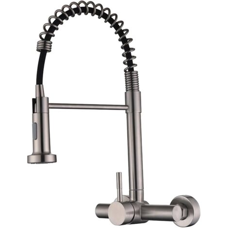 Grifo de cocina de acero inoxidable cepillado para montaje en pared, con dos modos de agua fría y caliente (sin mangueras).