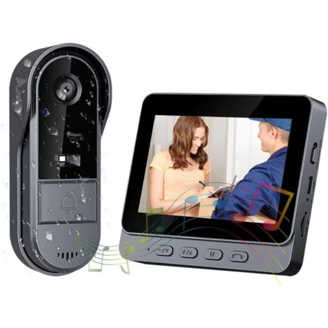 Timbre inalámbrico 1080P para exteriores (IP65 resistente al agua): con pantalla IPS de 4,3", videoportero inalámbrico, cámara HD de 170°, intercomunicador, visión nocturna por infrarrojos y audio