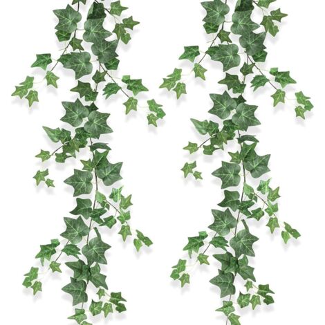 2 guirnaldas de hiedra artificial, follaje artificial, plantas trepadoras artificiales para interior y exterior, decoración de enredaderas falsas para dormitorio, jardín, oficina, fiesta, boda.