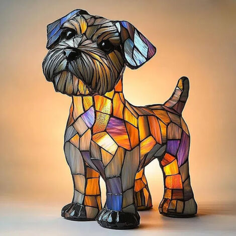 Lámpara de noche artística Schnauzer, lámparas de mesa LED con temática de perro adorable, lámpara de noche de resina teñida con forma de bulldog francés.Decoración de interiores vintage con animales