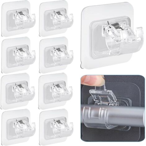Paquete de 10 soportes autoadhesivos ajustables para barra de cortina, sin clavos, para sala de estar, dormitorio, baño, hotel (transparentes) (1/5)