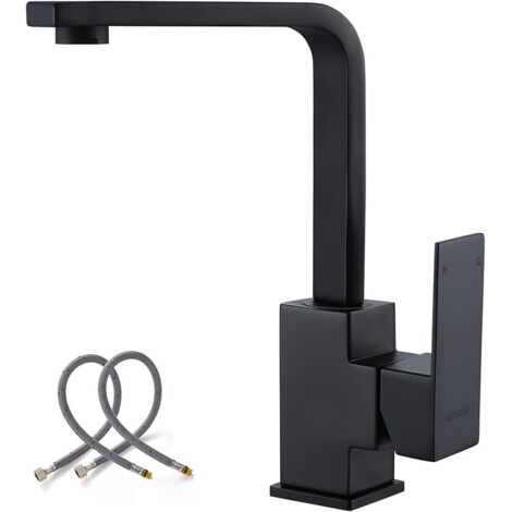 Grifo de barra de un solo orificio negro, grifo para fregadero de preparación, minigrifo de una manija con manguera de suministro de agua, cocina moderna universal de arco alto (1/4)