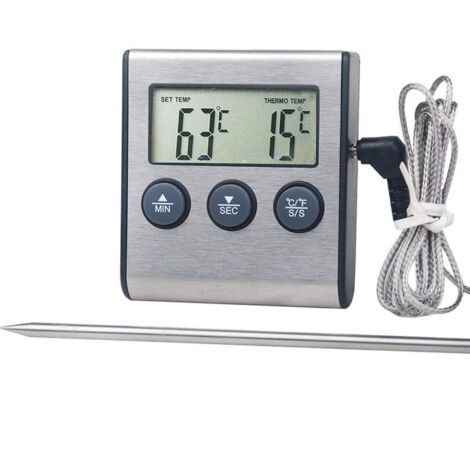 Termómetro de cocina de 300 °C con alarma y temporizador: indicador de temperatura para barbacoas de cocina. (1/4)