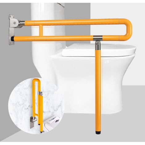 Barras de apoyo para personas con discapacidad, barra de inodoro plegable de 75 cm, brazos elevables con agarre antideslizante, seguridad para embarazadas y personas mayores (amarillo) (1/5)