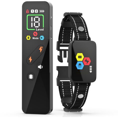 Collar de entrenamiento, alcance de 3000 metros, 3 modos de sonido, vibración y descarga eléctrica con bloqueo de seguridad, resistente al agua y recargable. (1/4)