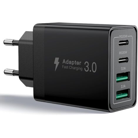 Cargador USB-C de 4 puertos (40 W): adaptador de corriente múltiple PD+QC de 3,1 A, compatible con iPhone 16, 15, 14, 13, 12, 11 Pro Max, X, XS, XR, 8, 7, 6S Plus, Mini SE, iPad y Samsung (1/5)