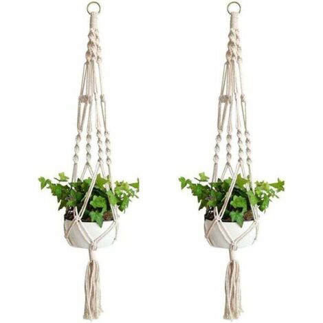 2 colgadores de macramé para plantas, cesta colgante de flores de cuerda de algodón, macramé para pared, para decoración del hogar, oficina y jardinería.
