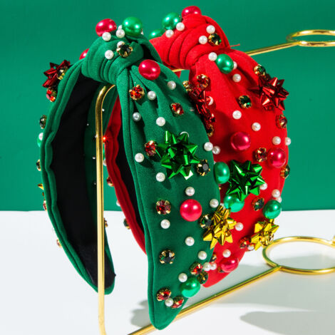 Diadema navideña para mujer, diadema con nudo, diadema navideña (roja y verde) (1/4)