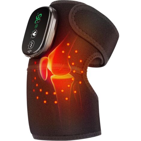 Masajeador de rodillas (negro, 1 pieza): calefacción + luz roja, almohadilla inalámbrica con vibración, batería 5000 mAh, para hombros/codos/rodillas (1/5)