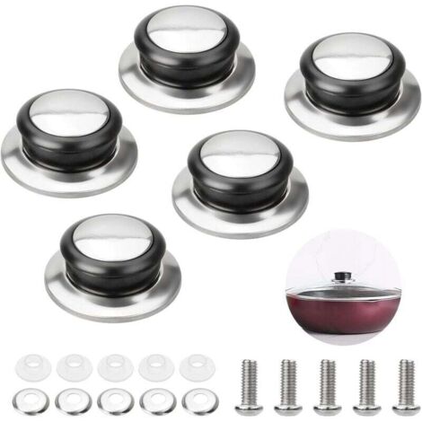 Paquete de 5 perillas para tapas de ollas, universales, resistentes al calor, de acero inoxidable con tornillos. (1/4)