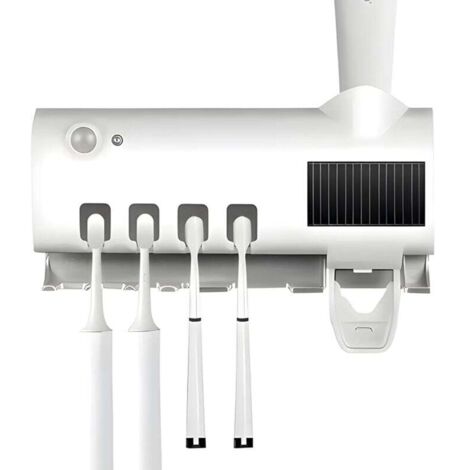 Esterilizador inteligente de cepillos de dientes, soporte para cepillos de dientes domésticos con dispensador de pasta de dientes, fácil de instalar, blanco (1/4)