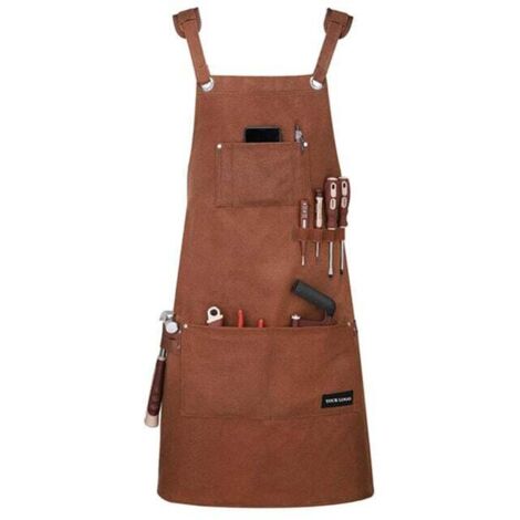 Delantal de trabajo, delantal de cocina multifuncional, tirantes ajustables, marrón (1/4)