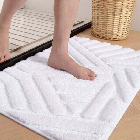 Alfombrilla de baño antideslizante, absorbente, de microfibra suave, lavable a máquina, 50 x 80 cm, color blanco (1/4)