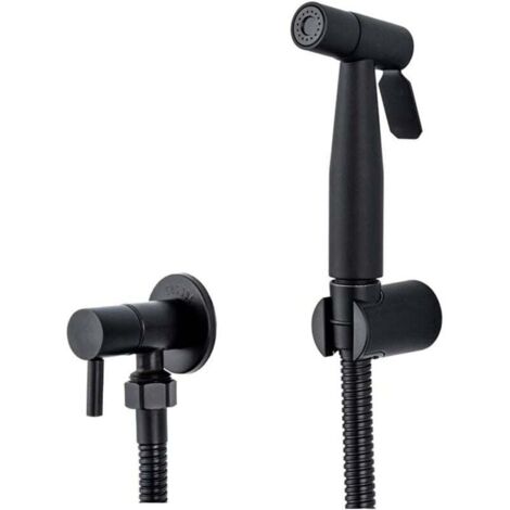 Rociador de inodoro redondo negro, grifo individual de agua fría, lavapañales de tela de montaje en pared, ducha con rociador para higiene personal diaria.