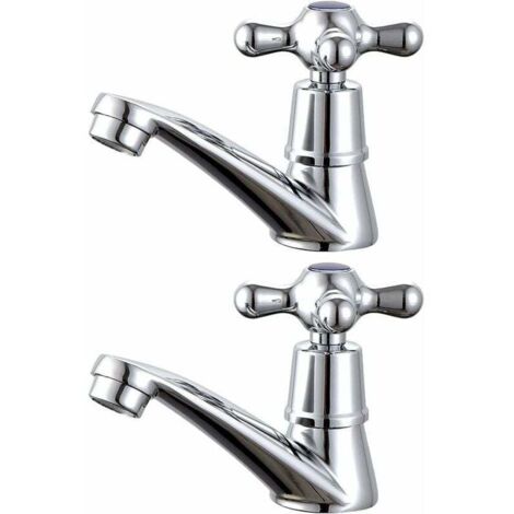 par de grifos para lavabo de baño con agua caliente y fría (1/4)